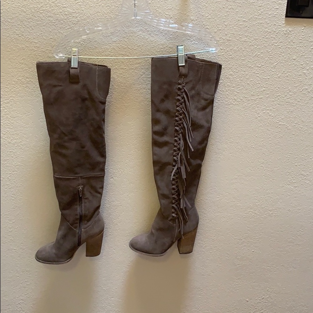 Brown over the knee heeled boots
